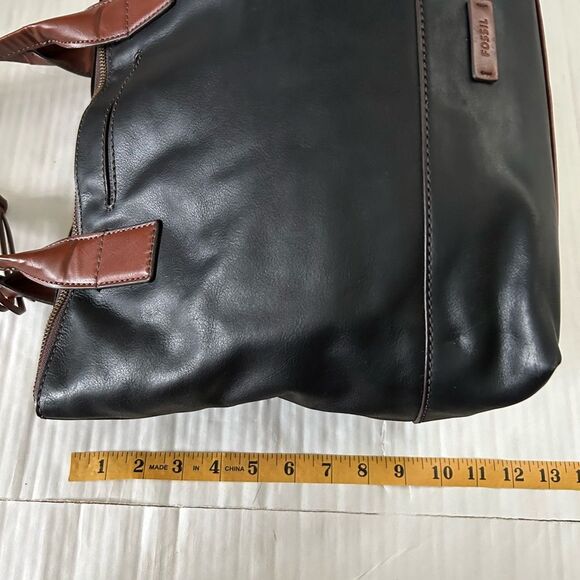 Fossil Vintage Classic Black and Brown Shopper Tote Shoulder Bag - Picture 13 of 14